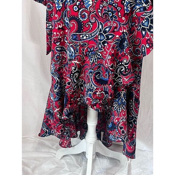 Gigi Parker red and blue paisley long sleeve ruffled wrap maxi dress hem sz XL - Picture 3 of 8